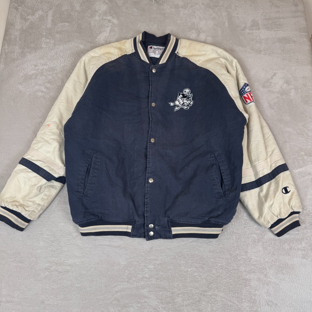 VTG 90s Champion Dallas Cowboys NFL‎ Varsity Jacket Mens 2XL Blue Preowned Flaws